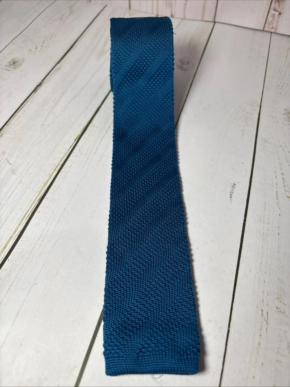Ted Baker Tie Knit Square End Striped Textured Knitted Tie Blue 2.5